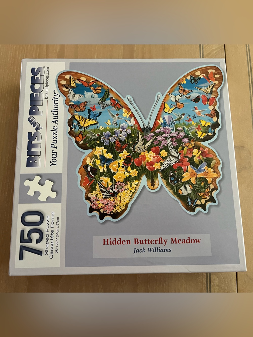 750 piece Butterfly shaped jigsaw puzzle by Bits and Pieces.